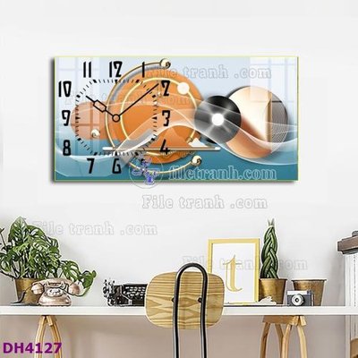 File gốc File tranh đồng hồ tráng gương hươu nai hiện đại FDH4127 (in lụa) họa tiết 3D