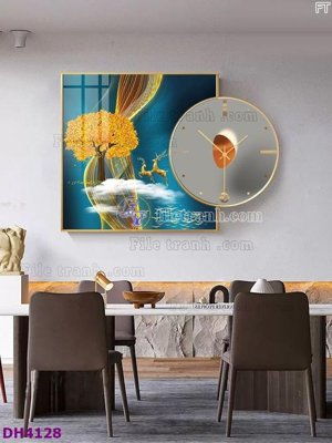File tranh PSD File tranh đồng hồ tráng gương kiểu mới DH4128 chất lượng cao