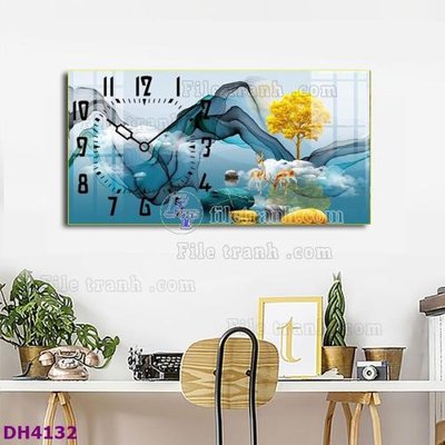 File gốc File tranh đồng hồ tráng gương hươu nai hiện đại FDH4132 (PSD/TIFF) độ phân giải cao