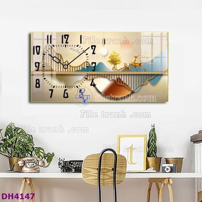 File tranh File tranh đồng hồ tráng gương hươu nai hiện đại FDH4147 (gốc) chủ đề thiên nhiên