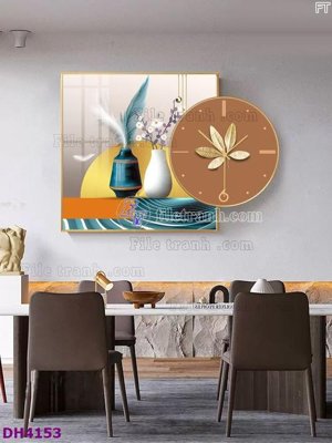 File tranh File tranh đồng hồ tráng gương kiểu mới DH4153 (bản gốc) in lụa dán tường