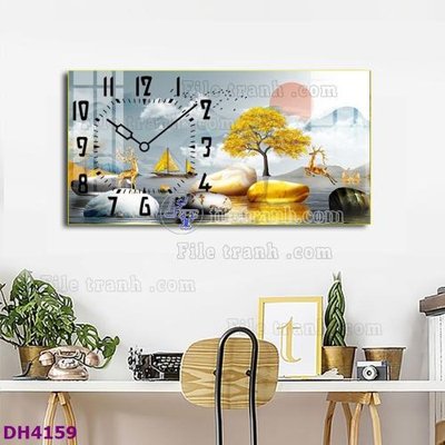 File ảnh File tranh đồng hồ tráng gương hươu nai hiện đại FDH4159 (gốc) trang trí khách sạn