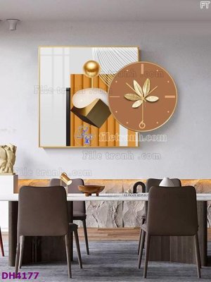 File tranh File tranh đồng hồ tráng gương kiểu mới DH4177 (bản gốc) treo phòng ăn