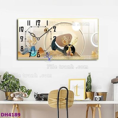 Download file File tranh đồng hồ tráng gương hươu nai hiện đại FDH4189 (gốc) in mica đèn LED