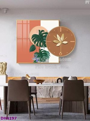 Ảnh gốc File tranh đồng hồ tráng gương kiểu mới DH4197 (nét căng) in mica
