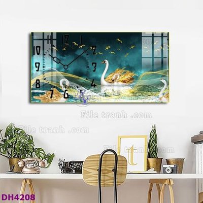 Tải file File tranh đồng hồ tráng gương hươu nai hiện đại FDH4208 (gốc) làm tranh trang trí