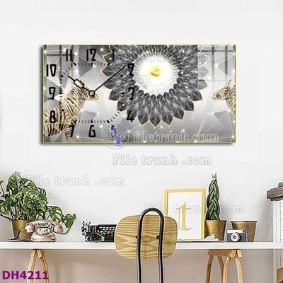 File gốc File tranh đồng hồ tráng gương hươu nai hiện đại FDH4211 (in mica) làm bảng hiệu