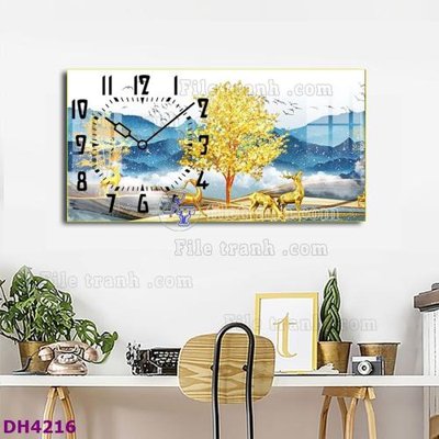 File gốc File tranh đồng hồ tráng gương hươu nai hiện đại FDH4216 (ảnh chi tiết) để in lụa