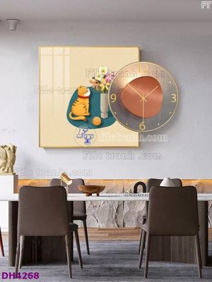 Download file gốc File tranh đồng hồ tráng gương kiểu mới DH4268 (in lụa) hoa lá