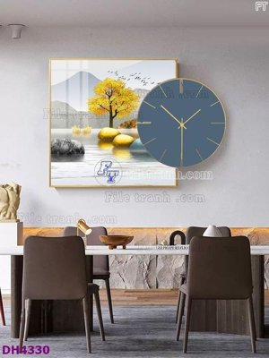File tranh File tranh đồng hồ tráng gương kiểu mới DH4330 (file gốc) chủ đề phong thủy