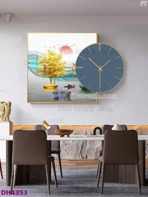 File gốc File tranh đồng hồ tráng gương kiểu mới DH4353 (in lụa) hoa văn cổ điển