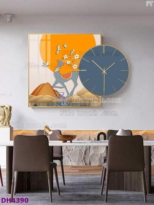 File gốc File tranh đồng hồ tráng gương kiểu mới DH4390 (in lụa) hoa văn cổ điển
