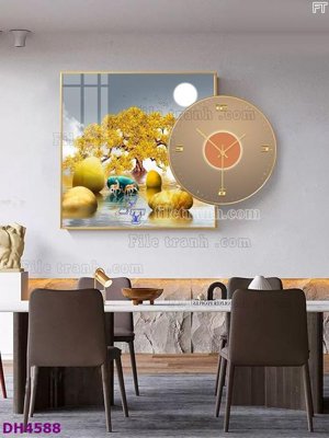 File in trần File tranh đồng hồ tráng gương kiểu mới DH4588 (bản gốc 3D) sống động