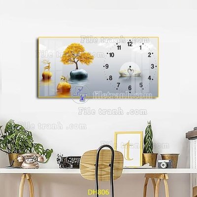 File gốc File tranh đồng hồ tráng gương DH806 (in lụa) tranh phong thủy