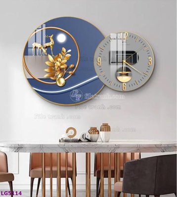 File tranh File tranh đồng hồ tráng gương tròn lồng ghép LG5114 (bản gốc) in canvas