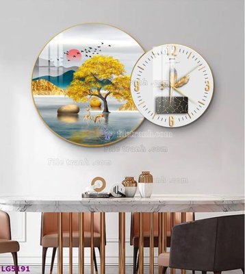 File ảnh File tranh đồng hồ tráng gương tròn lồng ghép LG5191 (gốc) dùng in Pano