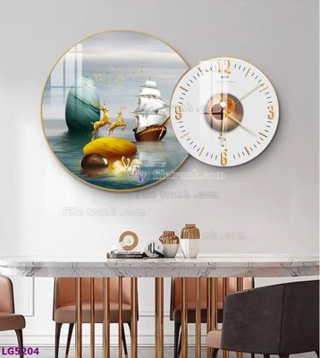 File gốc in ấn File tranh đồng hồ tráng gương tròn lồng ghép LG5204 độ phân giải cao