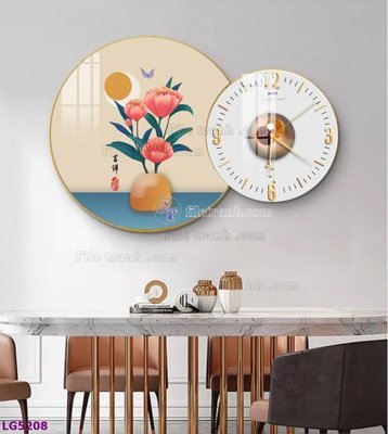 Ảnh gốc file in lụa File tranh đồng hồ tráng gương tròn lồng ghép LG5208 chi tiết