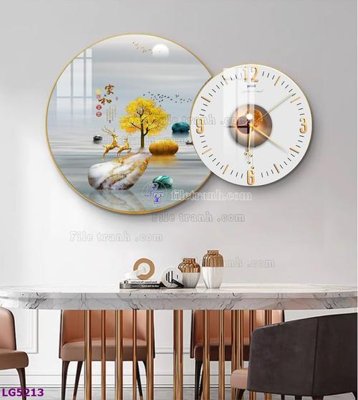 File gốc File tranh đồng hồ tráng gương tròn lồng ghép LG5213 (in lụa) trang trí tường