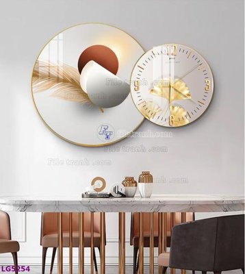 File in trần File tranh đồng hồ tráng gương tròn lồng ghép LG5254 (bản gốc) 5D