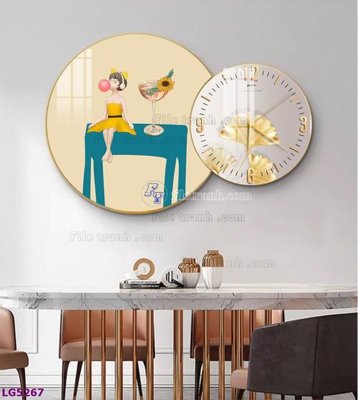 Hình ảnh file gốc in trần nhà File tranh đồng hồ tráng gương tròn lồng ghép LG5267