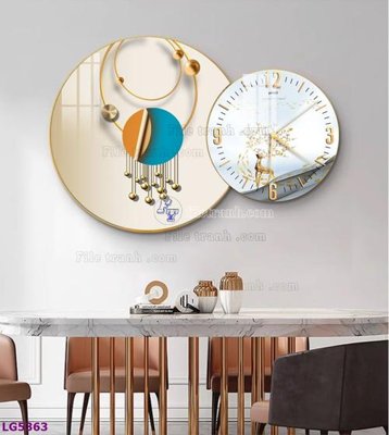 File gốc in mica File tranh đồng hồ tráng gương tròn lồng ghép LG5363 chất lượng