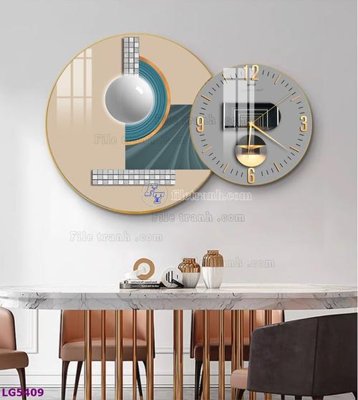 File tranh File tranh đồng hồ tráng gương tròn lồng ghép LG5409 (bản gốc) treo tường