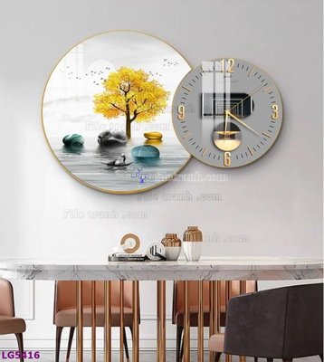 File tranh gốc File tranh đồng hồ tráng gương tròn lồng ghép LG5416 (sắc nét từng chi tiết)