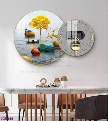 File gốc File tranh đồng hồ tráng gương tròn lồng ghép LG5446 (in ấn) không giới hạn