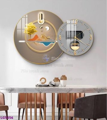 File in trần File tranh đồng hồ tráng gương tròn lồng ghép LG5456 (file gốc) xuyên sáng