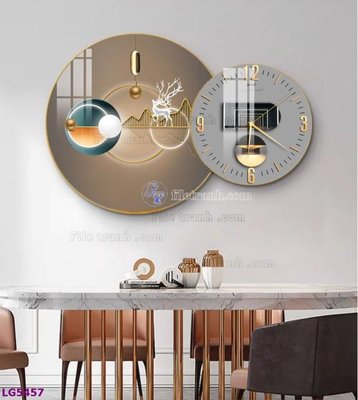 Tải file File tranh đồng hồ tráng gương tròn lồng ghép LG5457 (gốc) chủ đề hoa sen