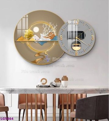 File tranh File tranh đồng hồ tráng gương tròn lồng ghép LG5464 (ảnh gốc) in trần nhà