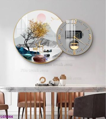 File gốc File tranh đồng hồ tráng gương tròn lồng ghép LG5466 (in tráng gương) nghệ thuật