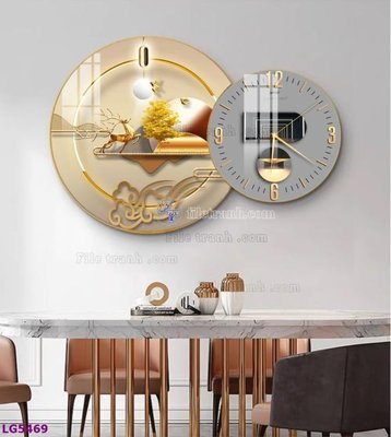 File tranh File tranh đồng hồ tráng gương tròn lồng ghép LG5469 (bản gốc) in lụa 5D