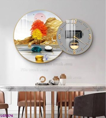 File tranh File tranh đồng hồ tráng gương tròn lồng ghép LG5476 (gốc) chủ đề thành phố