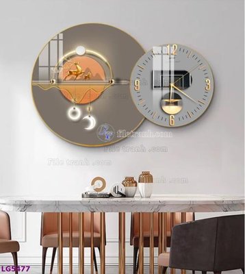 File ảnh File tranh đồng hồ tráng gương tròn lồng ghép LG5477 (gốc) dùng in Pano