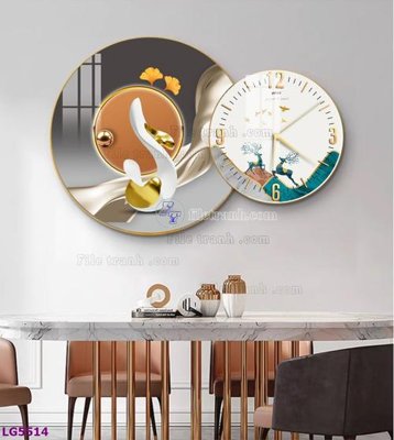 File ảnh File tranh đồng hồ tráng gương tròn lồng ghép LG5514 (gốc) in Hiflex