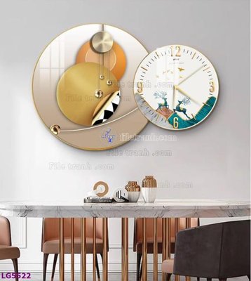 File tranh File tranh đồng hồ tráng gương tròn lồng ghép LG5522 (bản gốc) in lụa dán tường