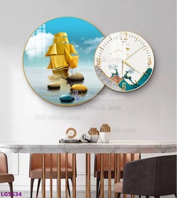 File gốc in ấn File tranh đồng hồ tráng gương tròn lồng ghép LG5534 độ phân giải cao