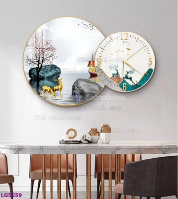File ảnh File tranh đồng hồ tráng gương tròn lồng ghép LG5559 (gốc) dùng in Pano