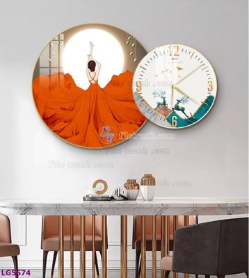 Hình ảnh file gốc in trần nhà File tranh đồng hồ tráng gương tròn lồng ghép LG5574