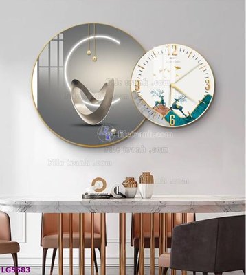 File gốc File tranh đồng hồ tráng gương tròn lồng ghép LG5583 (phong cách) châu Âu