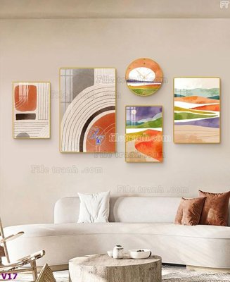 Tải file File tranh đồng hồ nhiều tấm V17 (ảnh gốc) in tráng gương