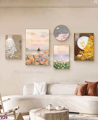 File tranh File tranh đồng hồ nhiều tấm V29 (gốc) chủ đề thiên nhiên