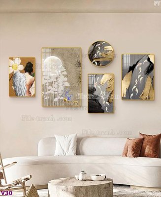 File ảnh File tranh đồng hồ nhiều tấm V30 (gốc) trang trí khách sạn