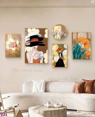 File in trần File tranh đồng hồ nhiều tấm V31 (bản gốc) 5D