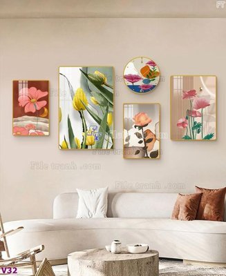 File tranh File tranh đồng hồ nhiều tấm V32 (gốc) in backlit film