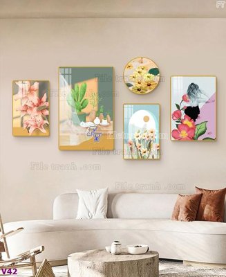 File gốc File tranh đồng hồ nhiều tấm V42 (ảnh rõ nét) để in