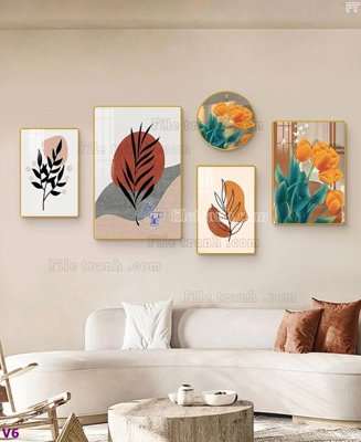 File in trần File tranh đồng hồ nhiều tấm V6 (bản gốc) hoa văn