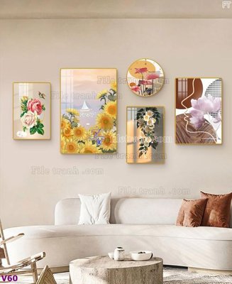 File gốc File tranh đồng hồ nhiều tấm V60 (ảnh chi tiết) để in ấn